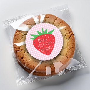 Berry First Birthday Pink and Red Strawberry Girly Classic Round Sticker