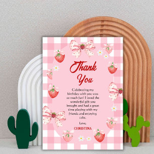 Berry first birthday pink strawberry gingham sweet thank you card