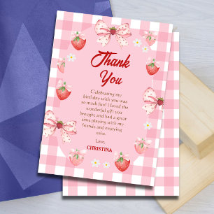 Berry first birthday pink strawberry gingham sweet thank you card