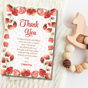 Berry first birthday pink strawberry sweet girl thank you card