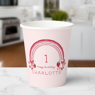 Berry First Birthday Rainbow Strawberry Bows Paper Cups