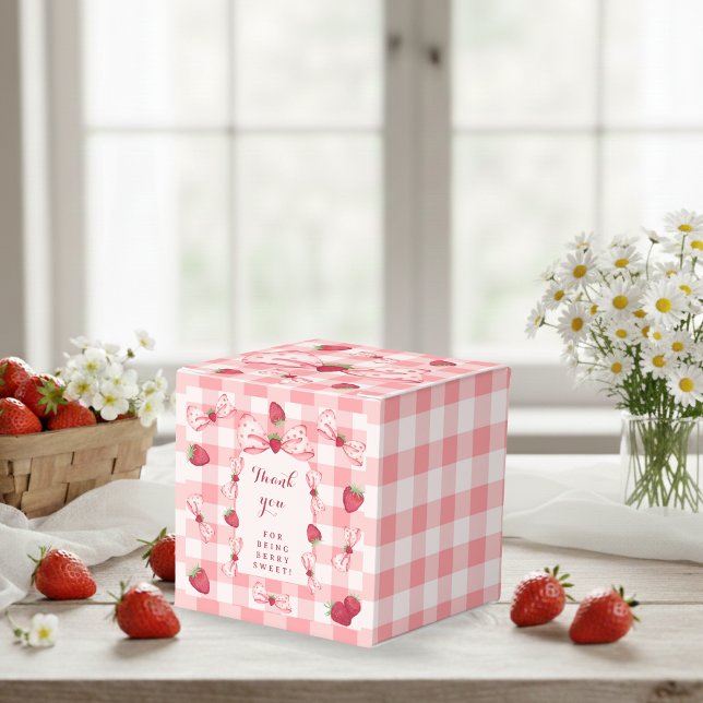 Berry First Birthday Red Gingham Bows Square Favour Box (Berry First Birthday Red Gingham Bows Square Favor Boxes - Classic 2x2x2)