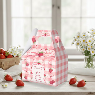 Berry First Birthday Red Gingham Bows Square Favour Box