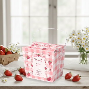 Berry First Birthday Red Gingham Bows Square Favour Box