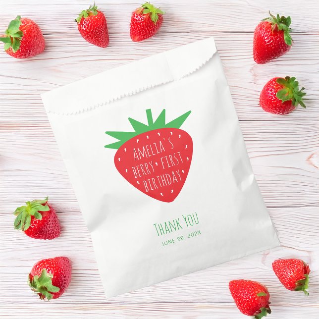 Berry First Birthday Red Strawberry Girl Thank You Favour Bags (Creator Uploaded)