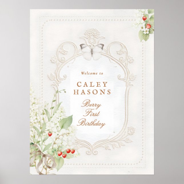 Berry First Birthday Rococo Welcome Sign (Front)