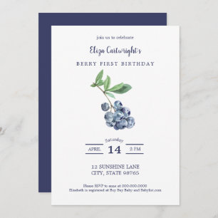 Berry First Birthday Simple Blueberry Invitation