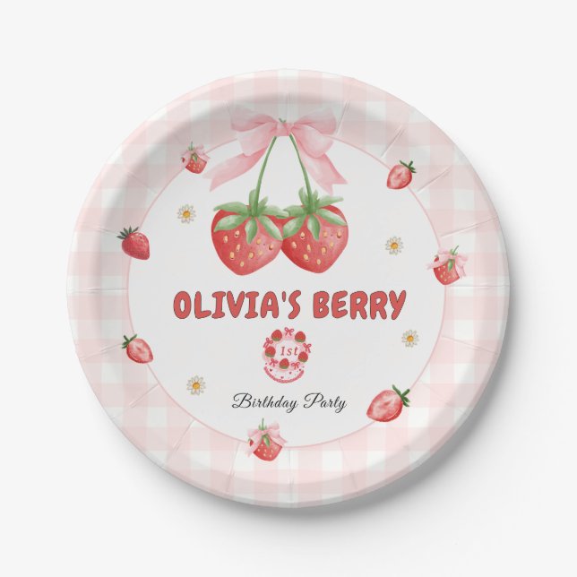 Berry First Birthday Soft Pink Paper Plate (Front)