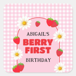 BERRY FIRST BIRTHDAY SQUARE STICKER