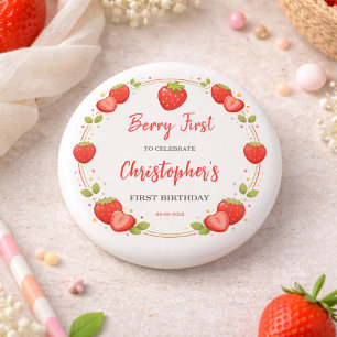 Berry First Birthday   Strawberry 1st Birthday  3 Cm Round Badge