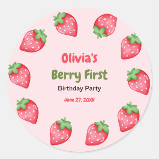 Berry First Birthday Strawberry 1st Birthday Classic Round Sticker