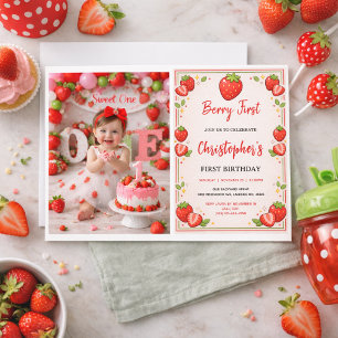 Berry First Birthday Strawberry 1st Birthday Invitation