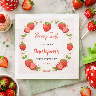 Berry First Birthday   Strawberry 1st Birthday  Napkin