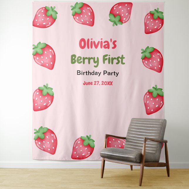 Berry First Birthday Strawberry 1st Birthday  Tapestry (In Situ)