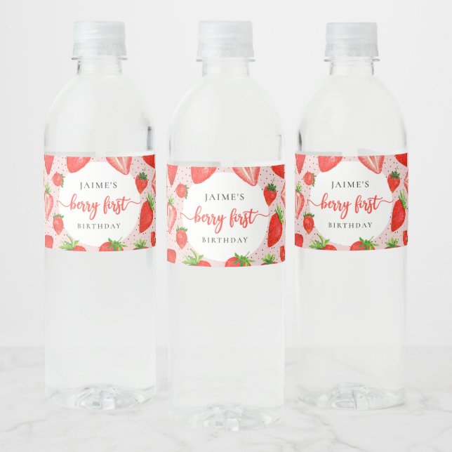 Berry First Birthday | Strawberry 1st Birthday Water Bottle Label (Bottles)