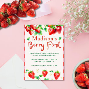 Berry First Birthday – Strawberry 1st Girl Party Invitation