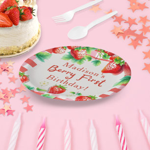 Berry First Birthday – Strawberry 1st Girl Party Paper Plate
