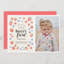 Berry First Birthday Strawberry Birthday Invitati