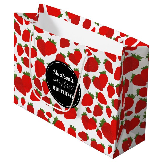 Berry First Birthday Strawberry Birthday Party  Large Gift Bag (Front Angled)
