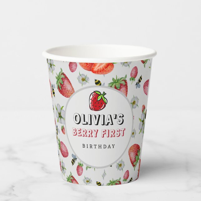 Berry First Birthday Strawberry Birthday Party Paper Cups (Front)
