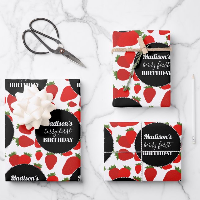 Berry First Birthday Strawberry Birthday Party   Wrapping Paper Sheet (Front)