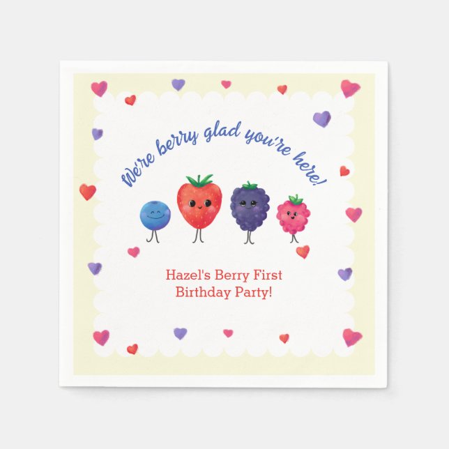 Berry First Birthday Strawberry, Blueberry & More! Napkin (Front)