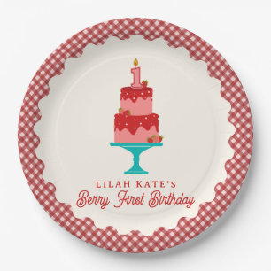 Berry First Birthday Strawberry Cake Paper Plate