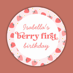Berry First Birthday Strawberry Classic Round Sticker