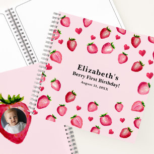 Berry First Birthday Strawberry Custom Guest Book