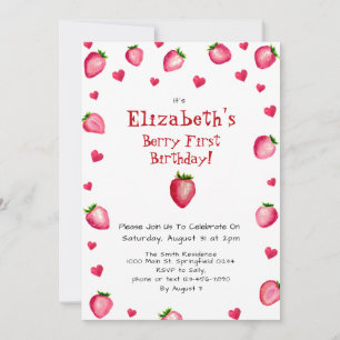 Berry First Birthday Strawberry Custom Photo 1st  Invitation