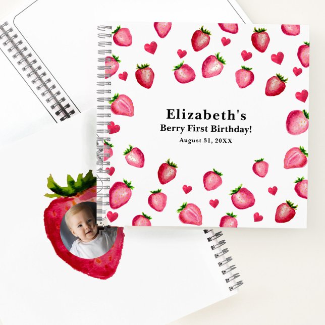 Berry First Birthday Strawberry Custom Photo Notebook (Creator Uploaded)