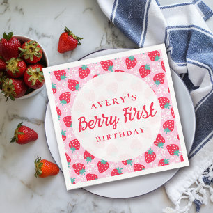 Berry First Birthday Strawberry Daisy Napkin