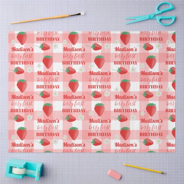 Berry First Birthday Strawberry First 1st Name Tissue Paper (Craft)