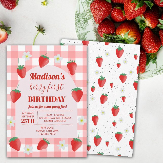 Berry First Birthday Strawberry First 1st Summer Invitation (Berry First Birthday Strawberry First 1st Summer Invitation)
