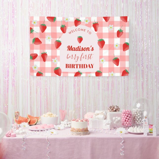 Berry First Birthday Strawberry First 1st Welcome Banner (Party)