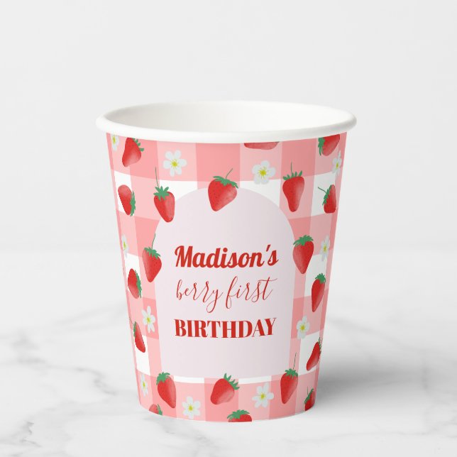 Berry First Birthday Strawberry First 1st Welcome Paper Cups (Front)