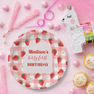 Berry First Birthday Strawberry First 1st Welcome Paper Plate