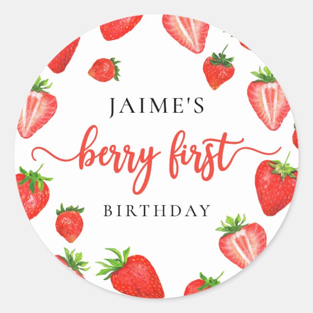 Berry First Birthday Strawberry First Birthday Classic Round Sticker (Front)
