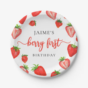 Berry First Birthday   Strawberry First Birthday Paper Plate