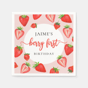 Berry First Birthday Strawberry Girl 1st Birthday Napkin