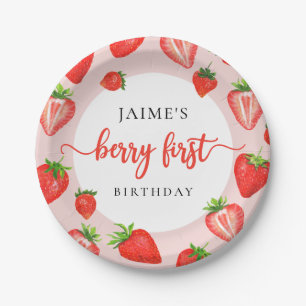 Berry First Birthday Strawberry Girl 1st Birthday Paper Plate