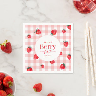 Berry First Birthday Strawberry Girl Napkin