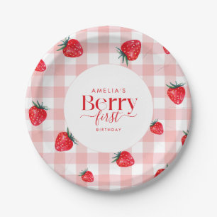 Berry First Birthday Strawberry Girl Paper Plate