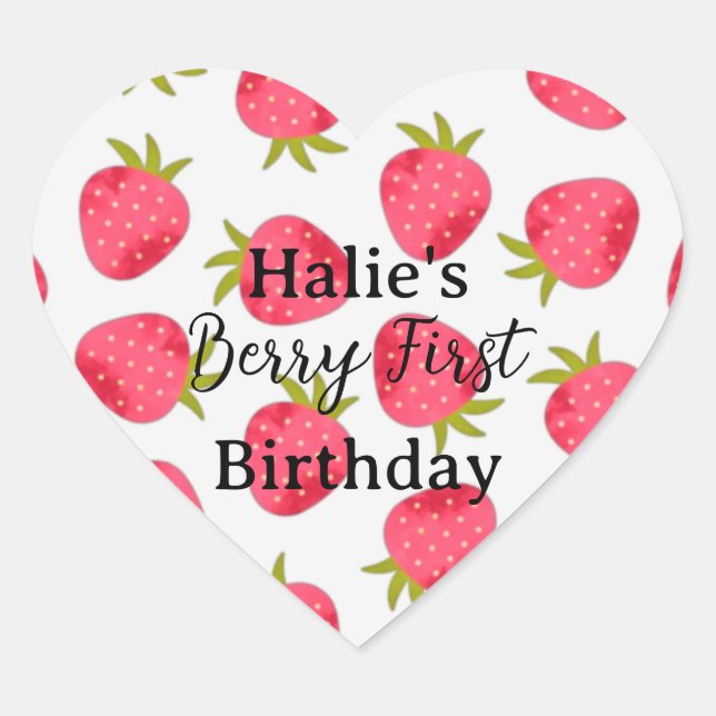 Berry first birthday strawberry  heart sticker (Front)