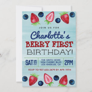 Berry First Birthday Strawberry Invitation