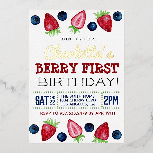Berry First Birthday Strawberry Invitation (Front)