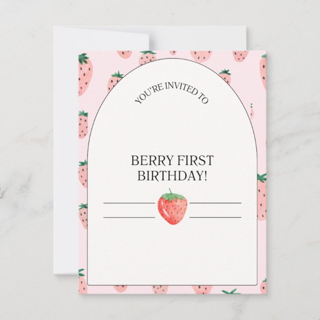Berry first birthday strawberry invitation kids (Front)
