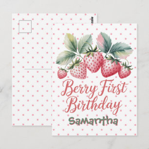 Berry First Birthday Strawberry One Sweet Berry  Postcard
