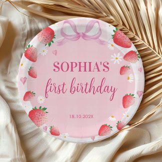 Berry First Birthday Strawberry Paper Plate
