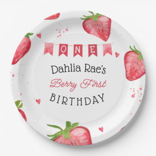 Berry First Birthday Strawberry Paper Plate